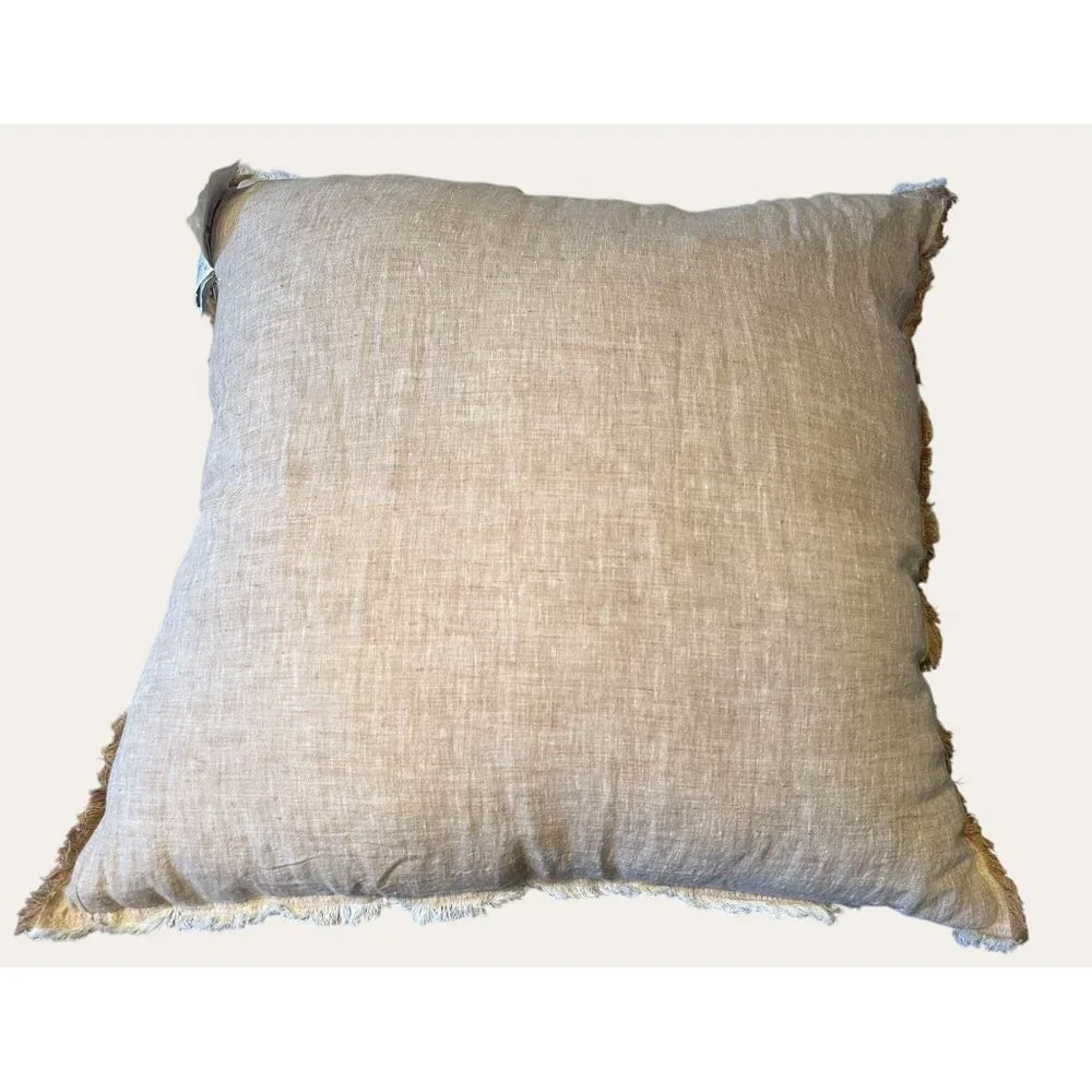 Soft Linen Decorative Throw Pillow With Frayed Edges Removable Cover Rustic Home